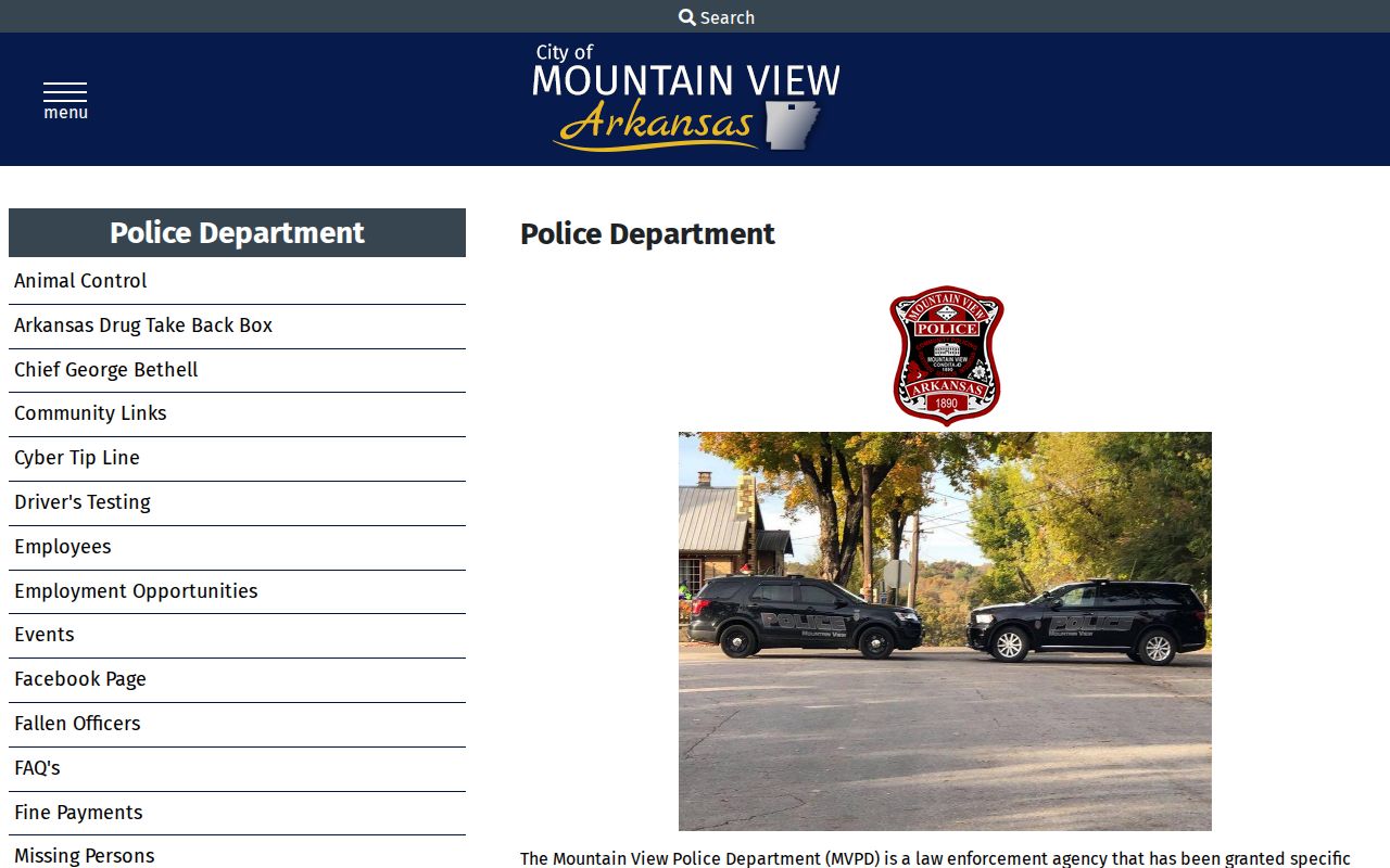 Mountain View Police Department official arrest records contact page in Stone County