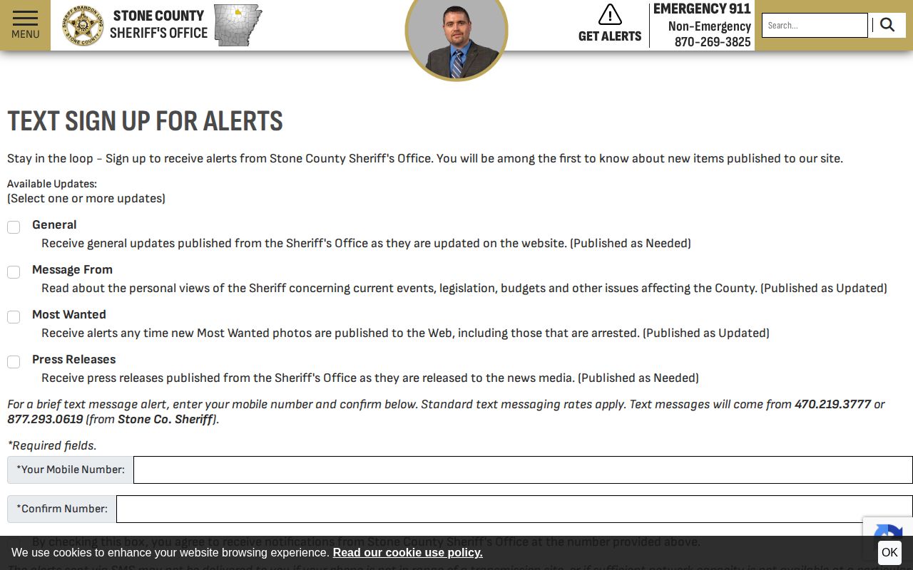 Stone County Sheriff booking and wanted publication alert signup